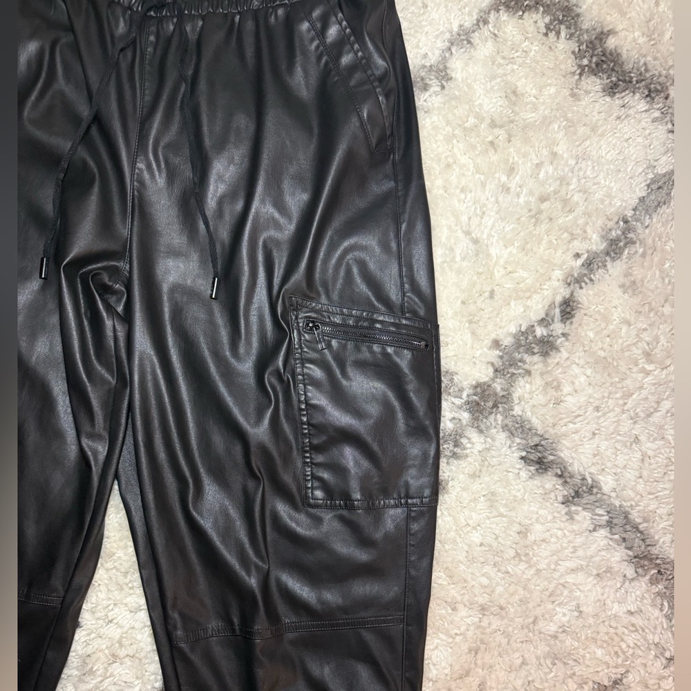 Karl Lagerfeld Paris Vegan Leather Drawstring Joggers - Picture 2 of 7